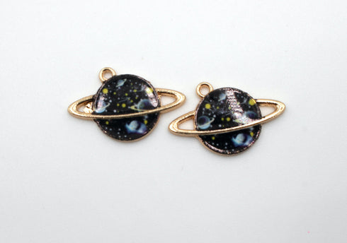 Black Galaxy Planet Charm, 24mm x 21mm, Mixed Metal, Sold As 2 Pieces.